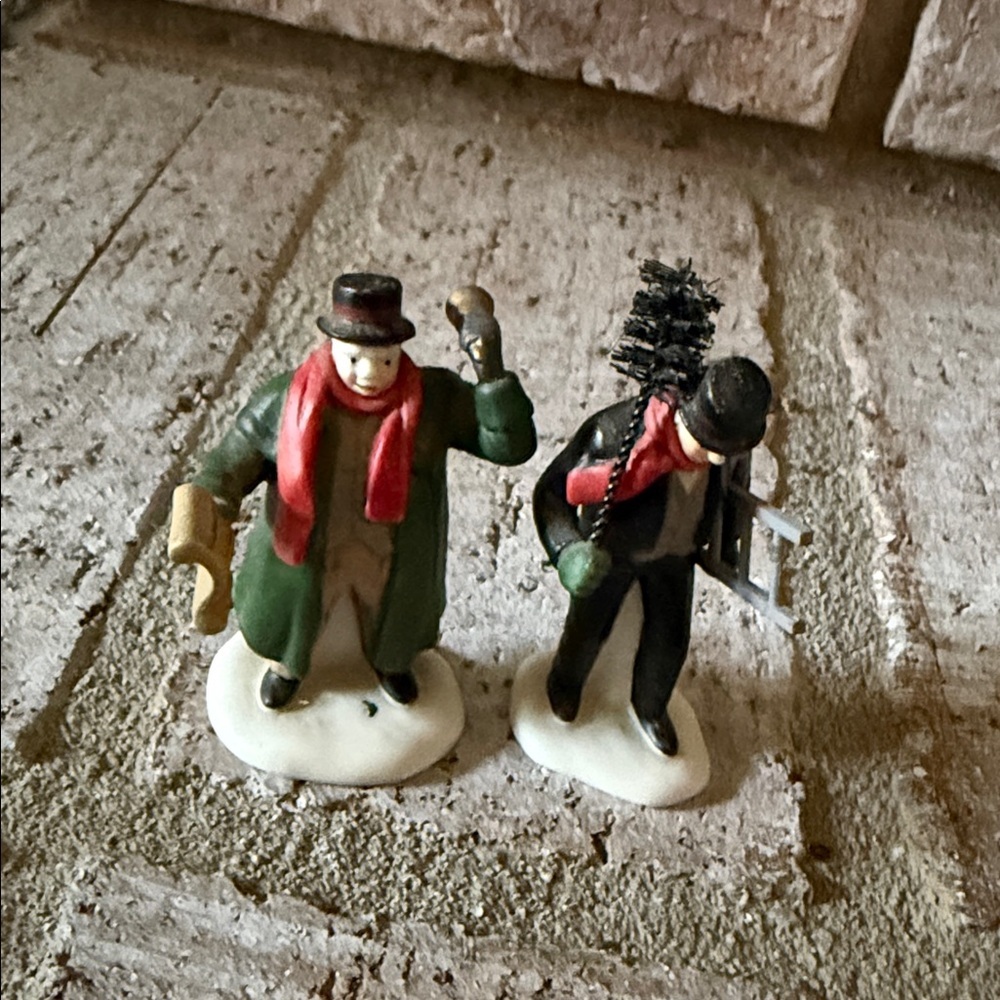 Department 56  "Town Crier & Chimney Sweep" porcelain figurine set.
